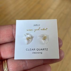 JaxKelly Clear Quartz Moon Stud Earrings